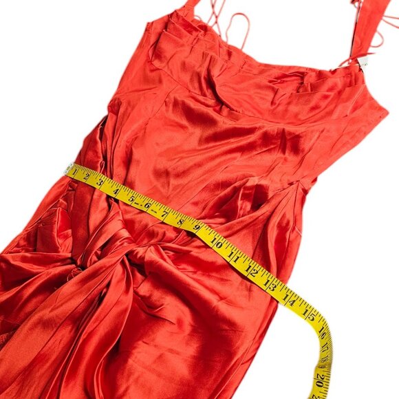 For Love & Lemons Anisa Asymmetrical Fringe Silk Midi Dress, Red, Size Small,NWT - Picture 6 of 12